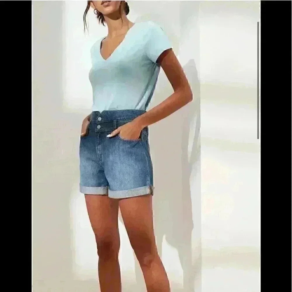 Banana Republic Petite High-Rise Pieced Pull-On Denim Short
